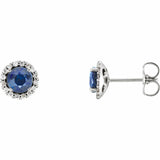 0.5ct Round Cut Blue Sapphire Cluster Stud Earrings Women 14k White Gold Finish