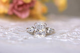 Three Stone Engagement Ring 1.4ct Cushion Cut VVS1 Diamond 14k White Gold Finish