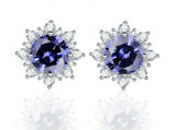 4ct Round Cut Tanzanite Diamond Halo Cocktail Stud Earrings 14K White Gold Over