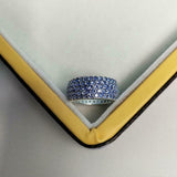 3ct Wedding Band Round Blue Sapphire Cluster Full Eternity 14k White Gold Finish