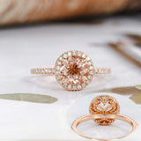 1.5ct Round Cut Peach Morganite Engagement Ring Diamond Halo 14k Rose Gold Over