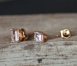 0.5ct Emerald Cut Morganite Classic Stud Earrings Women 14k Yellow Gold Finish