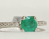 1.56ct Round Cut Green Emerald Solitaire with Accent Ring 14k White Gold Finish