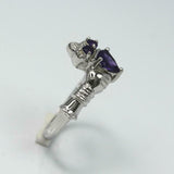 1.2ct Heart Cut Purple Amethyst Engagement Ring Claddagh 14k White Gold Finish