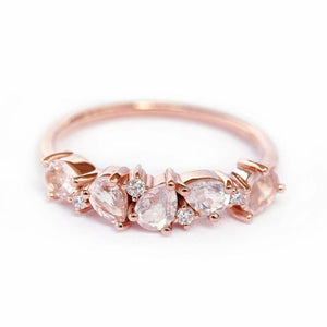 2ct Pear Cut Peach Morganite Wedding Band Stackable Cluster 14k Rose Gold Finish