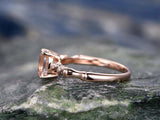 1.1Ct Oval Cut Peach Morganite Bamboo Design Engagement Ring 14K Rose Gold Over