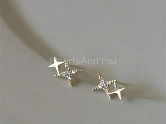 0.03ct Round Cut Moissanite Cross Star Stud Earrings 14k Yellow Gold Plated