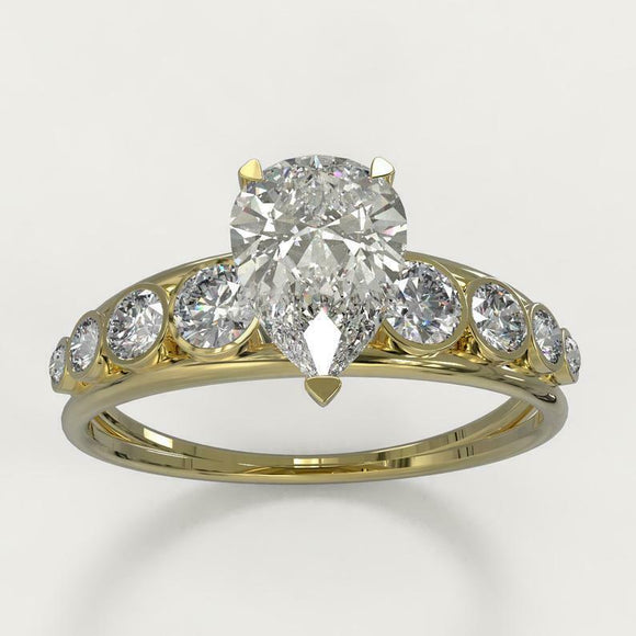 3.9ct Pear Cut Diamond Solitaire Stylish Bezel Accent Ring 14k YellowGold Finish