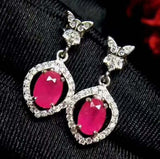 2.7ct Drop Earrings Oval Cut Pink Ruby Diamond Floral Halo 14k White Gold Finish