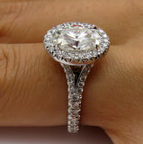 3.3Ct Oval Cut Diamond Halo Split Shank Engagement Ring 18K White Gold Finish