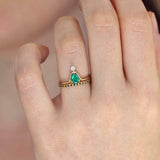 1ct Pear Cut Green Emerald Engagement Ring 14k YellowGold Over Curved Bridal Set