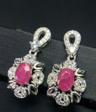 2.6ct Drop Earrings Oval Cut Pink Ruby Cocktail Design 14k White Gold Finish