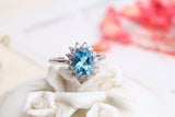 2ct Oval Cut Aquamarine Engagement Ring Diamond Floral Halo 14k White Gold Over