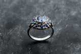 2.8ct Engagement Ring Round Cut Blue Sapphire Vintage Halo 14k White Gold Finish