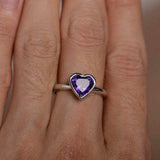 2.5ct Heart Cut Purple Amethyst Bezel Promise Engagement Ring 14k WhiteGold Over