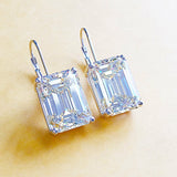 Lever Back Women Drop Earrings 2ct Emerald Cut Diamond 14k White Gold Finish