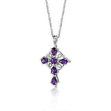 4Ct Oval Cut Purple Amethyst Jesus Cross Pendant 14K White Gold Finish NO CHAIN