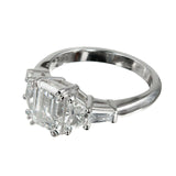 3ct Emerald Cut Diamond Engagement Ring Trilogy Women 14k White Gold Finish