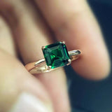 1.2ct Asscher Cut Green Emerald Engagement Ring Solitaire 14k Yellow Gold Finish