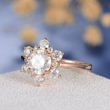 2ct Round Cut Diamond Engagement Ring 14k Rose Gold Finish Halo Floral Solitaire