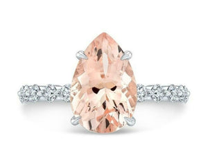 2ct Pear Cut Morganite Engagement Ring 14k White Gold Over Solitaire with Accent