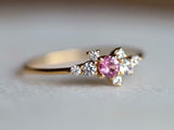 1ct Engagement Ring Round Cut Pink Sapphire Cluster Design 14k YellowGold Finish