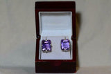 5ct Stud Earrings Emerald Cut Purple Amethyst Solitaire 14k White Gold Finish