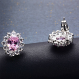 2.3ct Oval Cut Pink Sapphire Flower Solitaire Stud Earrings 14k WhiteGold Finish