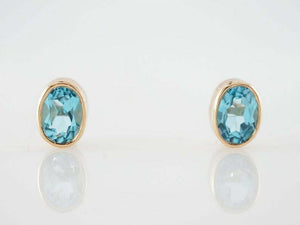 3.2ct Oval Cut Blue Topaz Bezel Set Solitaire Stud Earrings 14k Yellow Gold Over