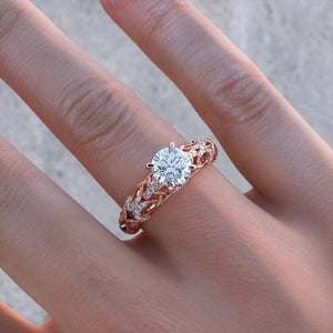 2ct Round Diamond Engagement Ring Vintage Milgrain Solitaire 14k Rose Gold Over