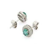 1.45ct Stud Earrings Oval Cut Green Emerald Halo Design 14k White Gold Finish