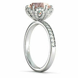 1.5ct Round Cut Peach Morganite Floral Women Engagement Ring 14k White Gold Over