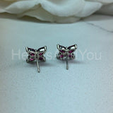 2ct Pear Cut Simulated Pink Ruby Floral Stud Earrings 14k White Gold Plated