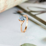 1.2ct Oval Cut Blue Aquamarine Minimalist Slim Engagement Ring 14k RoseGold Over