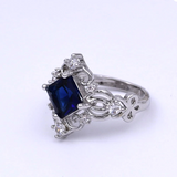 1.9ct Princess Cut Blue Sapphire Engagement Ring 14k White Gold Finish Art Deco