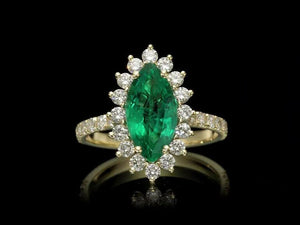 1.9ct Marquise Cut Green Emerald Engagement Ring Halo 14k Yellow Gold Finish