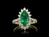 1.9ct Marquise Cut Green Emerald Engagement Ring Halo 14k Yellow Gold Finish