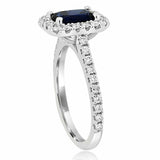 2ct Cushion Blue Sapphire Engagement Ring Halo Round Accent 14k White Gold Over