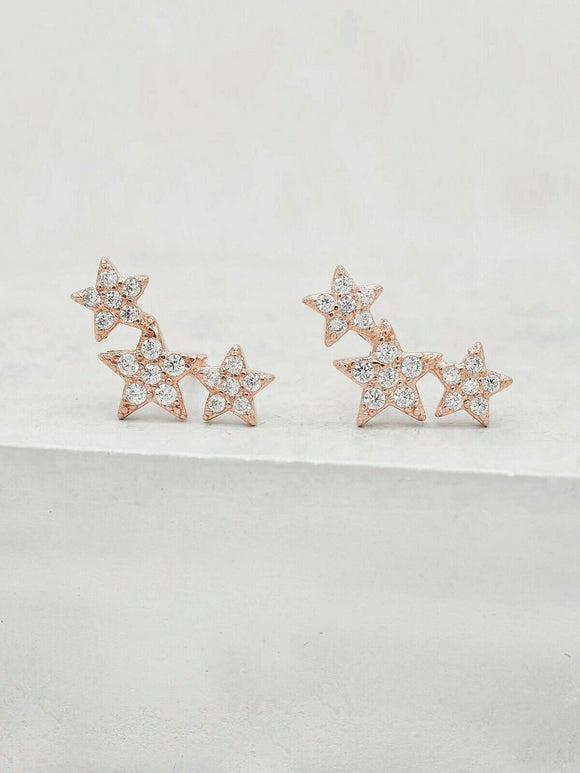 1.2ct Round Cut Diamond Three Star Design Stud Earrings 14k Rose Gold Finish