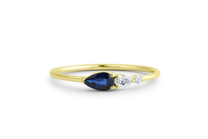 0.5ct Pear Blue Sapphire Teardrop Minimalist Engagement Ring 14k YellowGold Over