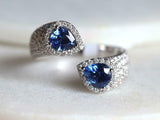 5ct Engagement Ring Pear Cut Blue Sapphire Cuff Bypass 14k White Gold Finish