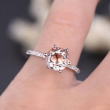 1.2ct Round Cut Peach Morganite Solitaire with Accent Ring 14k White Gold Finish