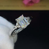 1.7ct Emerald Cut Diamond Solitaire Butterfly Accents Ring 14k White Gold Finish