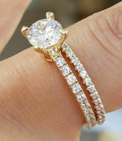 3Ct Round Cut Diamond Bridal Set Solitaire Ring Petite 14K Yellow Gold Finish