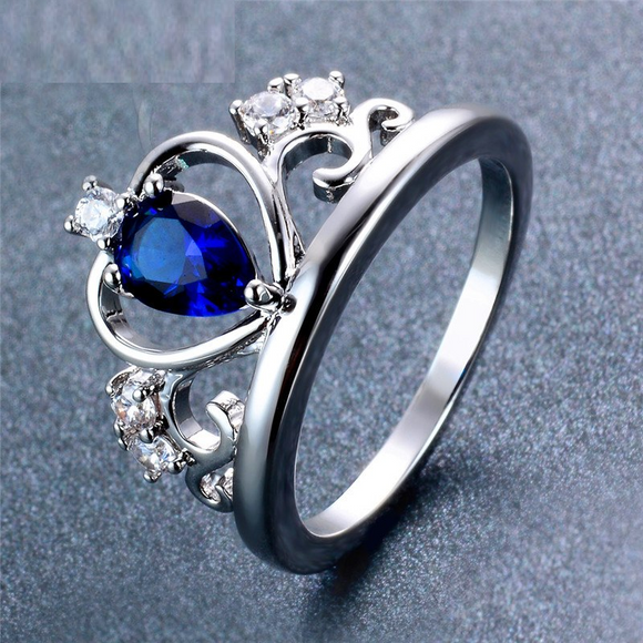 2ct Pear Cut Blue Sapphire Engagement Ring 14k White Gold Over Heart Shape Crown