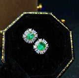 2.7ct Stud Earrings Oval Cut Green Emerald Halo Cocktail 14k White Gold Finish