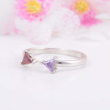 1.2ct Trillion Cut Amethyst Garnet Open Birthstone Ring 14k White Gold Finish