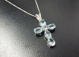 1.5ct Blue Aquamarine Pendant Oval Cut Christ Cross 14k White Gold Over NO CHAIN