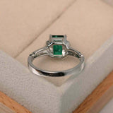 1ct Green Emerald Cut Engagement Ring Flower Solitaire 14k White Gold Finish