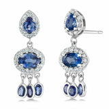 3.4ct Pear Cut Blue Sapphire Halo Diamond Dangle Earrings 14k White Gold Finish